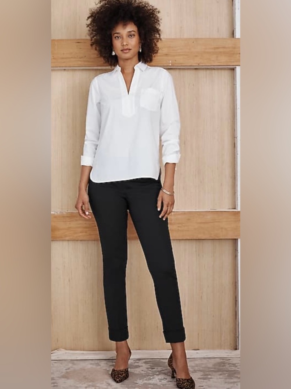 J. Jill Versatile Cotton-Stretch Cuffed Pants Black Cropped Tailored Ankle 8